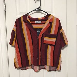 NWT Hollister Stripped Crop Button Up Top